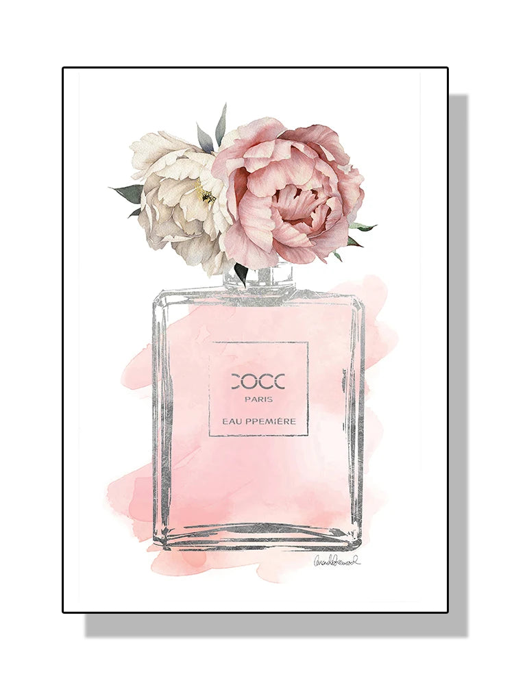 Modern Coco Perfume Canvas Wall Art for Girls