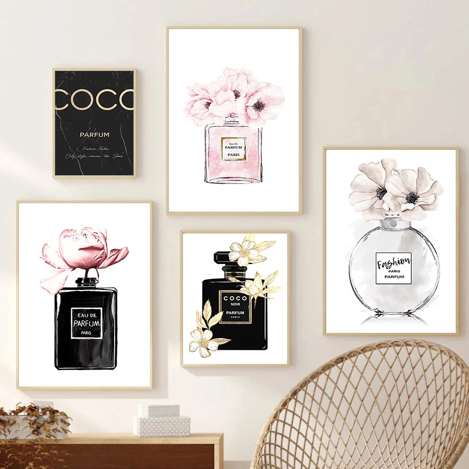 Modern Coco Perfume Canvas Wall Art for Girls