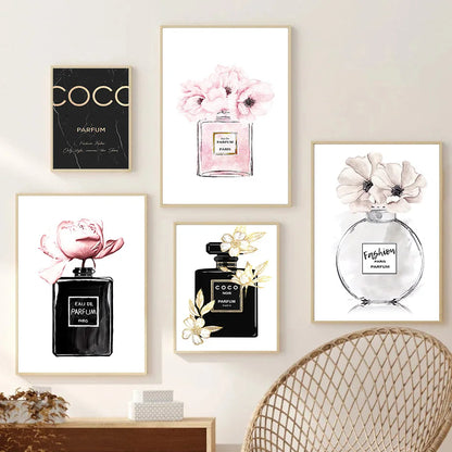 Modern Coco Perfume Canvas Wall Art for Girls