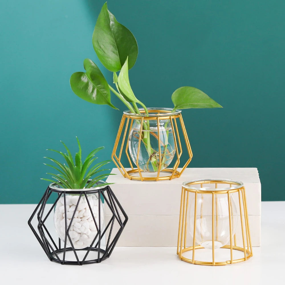 Modern Nordic Golden Glass Vase Home Decor