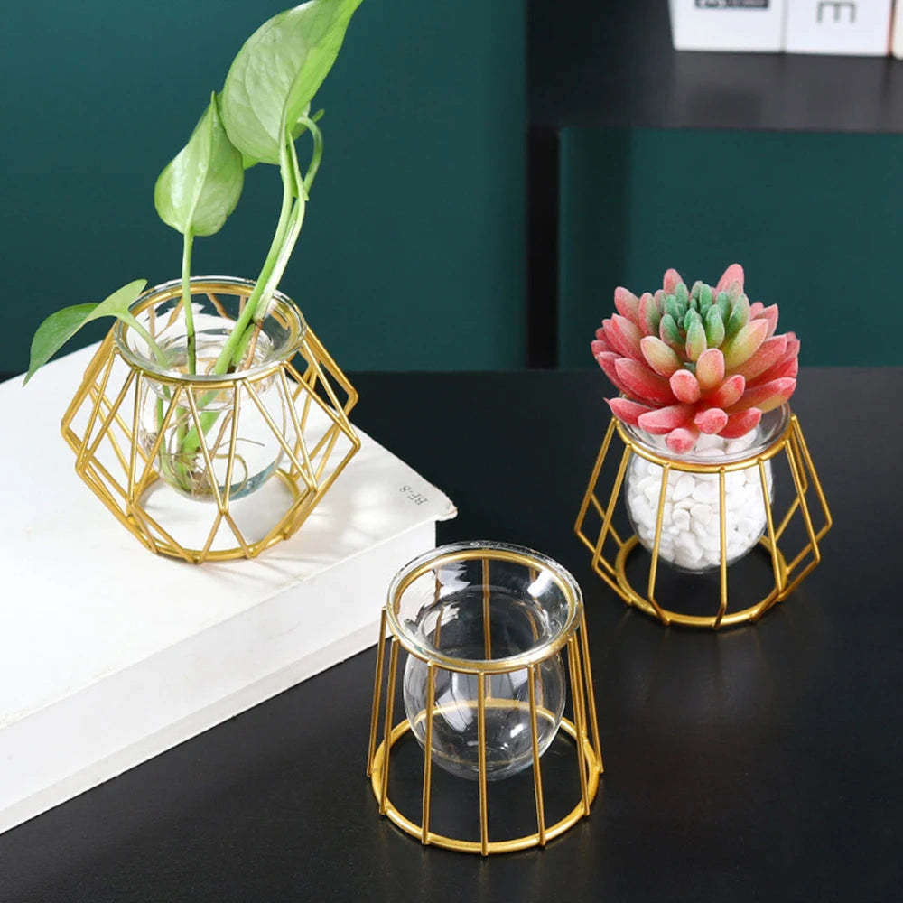 Modern Nordic Golden Glass Vase Home Decor