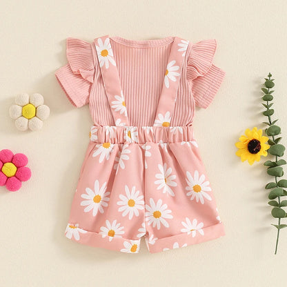 Months Baby Girl Dress Birthday Gift Pink Petal Suspender Coat Set