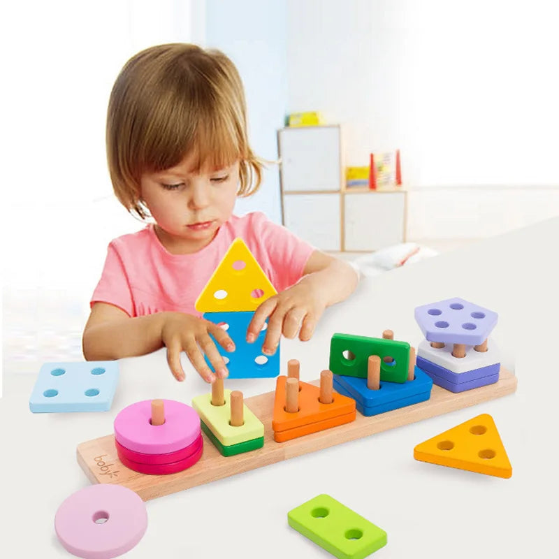 Montessori Wooden Sorting Stacking Toys Puzzle For Toddlers
