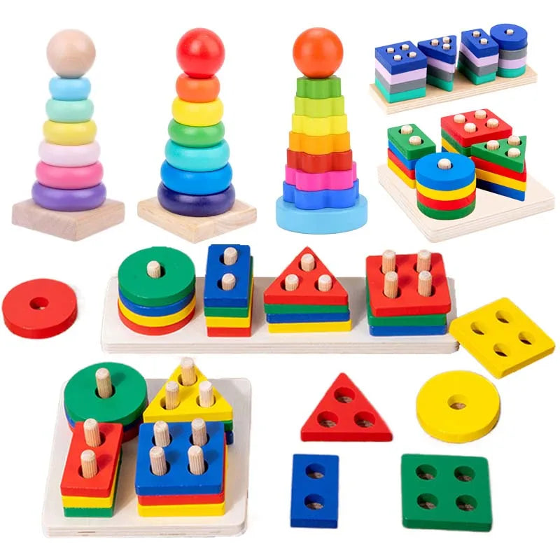 Montessori Wooden Sorting Stacking Toys Puzzle For Toddlers
