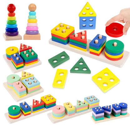 Montessori Wooden Sorting Stacking Toys Puzzle For Toddlers