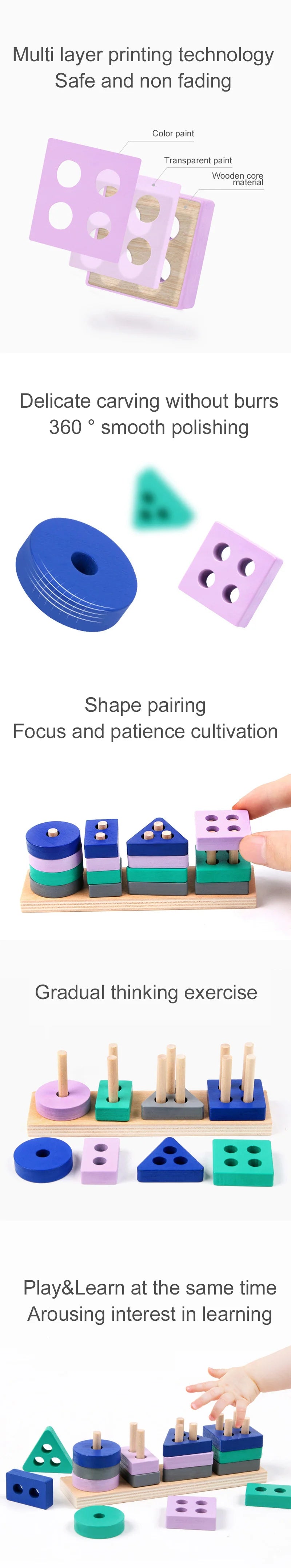Montessori Wooden Sorting Stacking Toys Puzzle For Toddlers