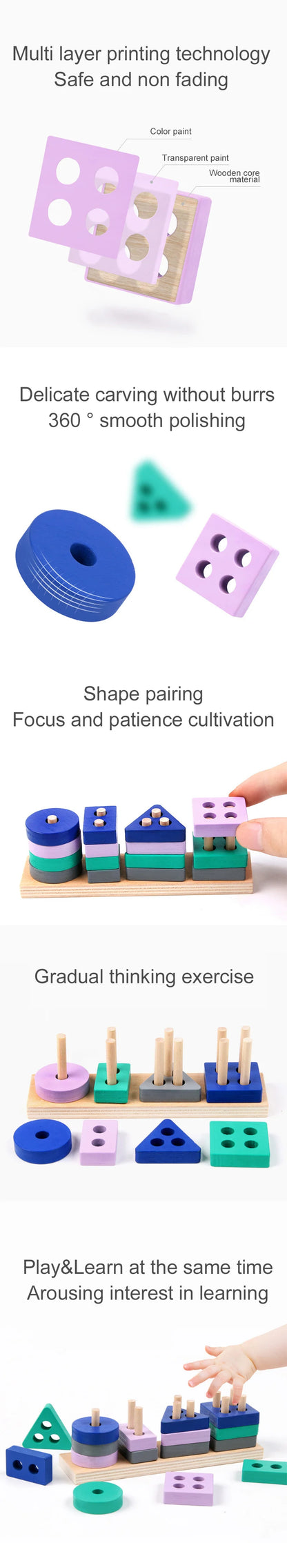 Montessori Wooden Sorting Stacking Toys Puzzle For Toddlers
