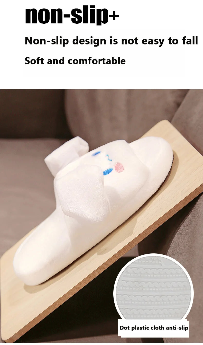 Movable Ears Cartoon Kawaii Cute Cotton Slippers Melody Kuromi Plush Plushie Shoes Home Indoor Slippers