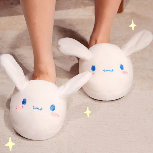 Movable Ears Cartoon Kawaii Cute Cotton Slippers Melody Kuromi Plush Plushie Shoes Home Indoor Slippers