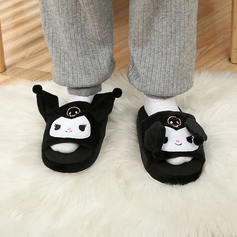 Movable Ears Cartoon Kawaii Cute Cotton Slippers Melody Kuromi Plush Plushie Shoes Home Indoor Slippers