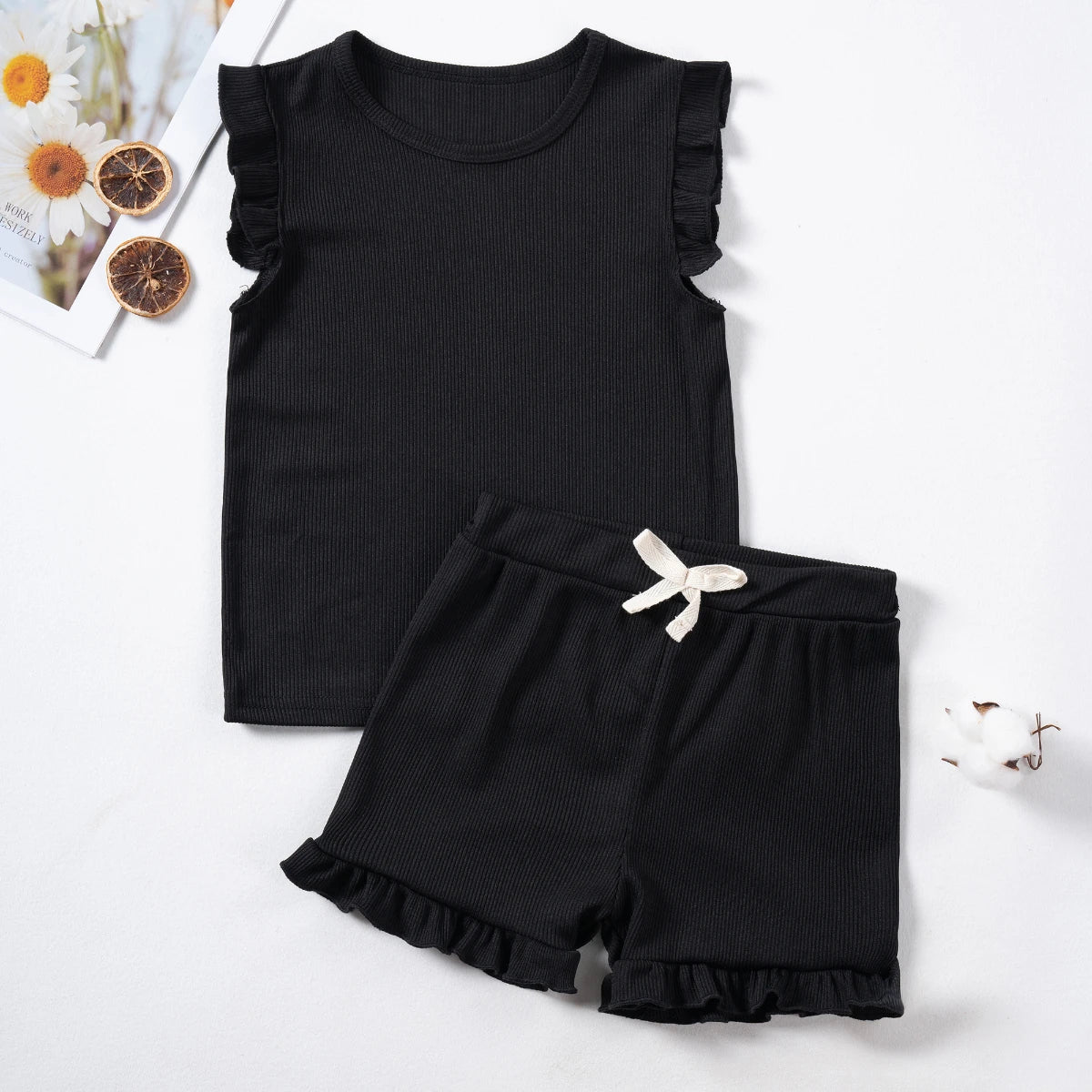 New Girls Solid Sets Casual Sleeveless Tops+ Short Pants Suits