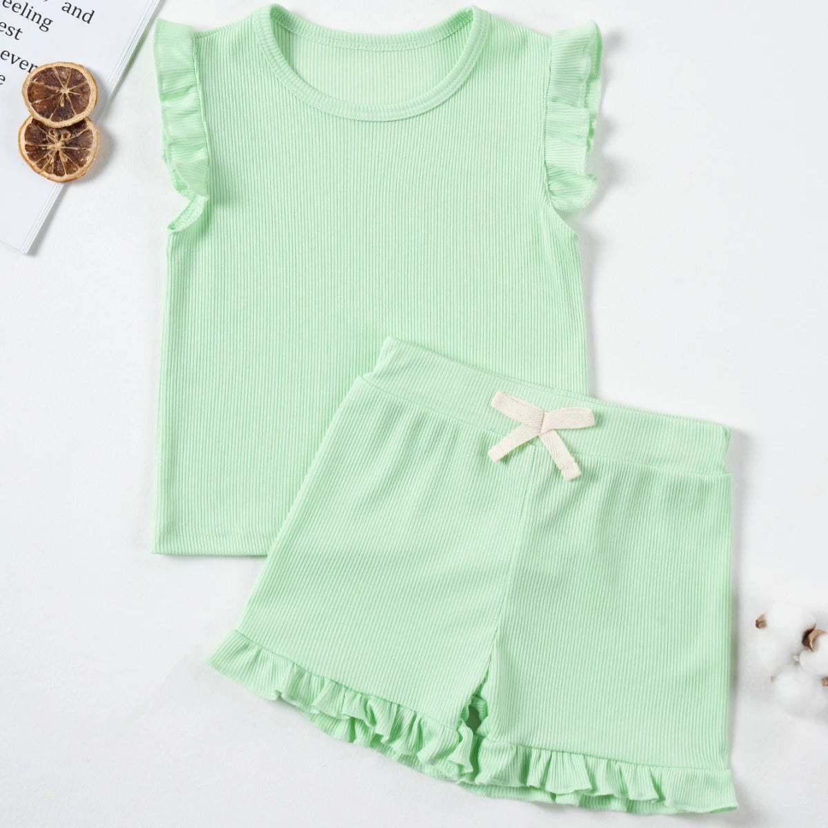 New Girls Solid Sets Casual Sleeveless Tops+ Short Pants Suits