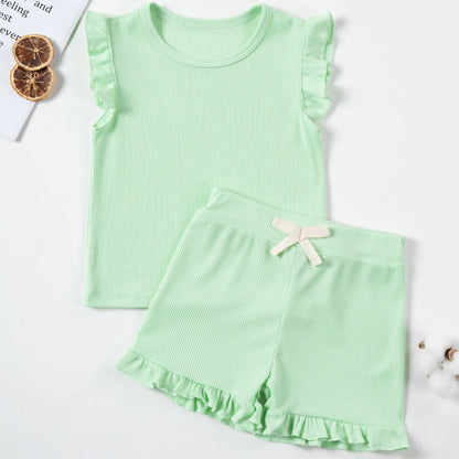 New Girls Solid Sets Casual Sleeveless Tops+ Short Pants Suits