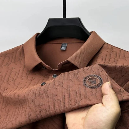 New High-end Silk Short Sleeved Polo Shirt for Men's Luxurious Embossed
