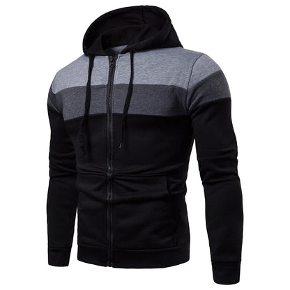 New Men's Hooded Zipper Sports Top- Color Splicing & Fleece
