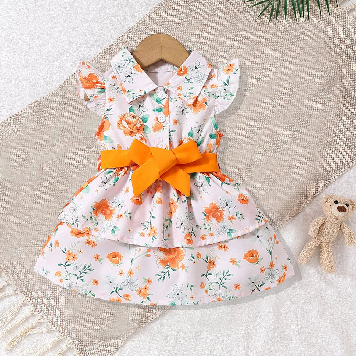Newborn Butterfly Sleeve Cute Yellow Floral Princess Formal Dresses