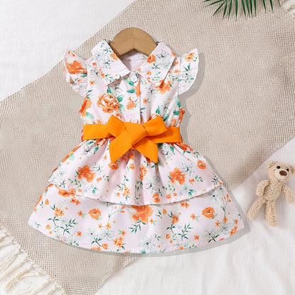 Newborn Butterfly Sleeve Cute Yellow Floral Princess Formal Dresses
