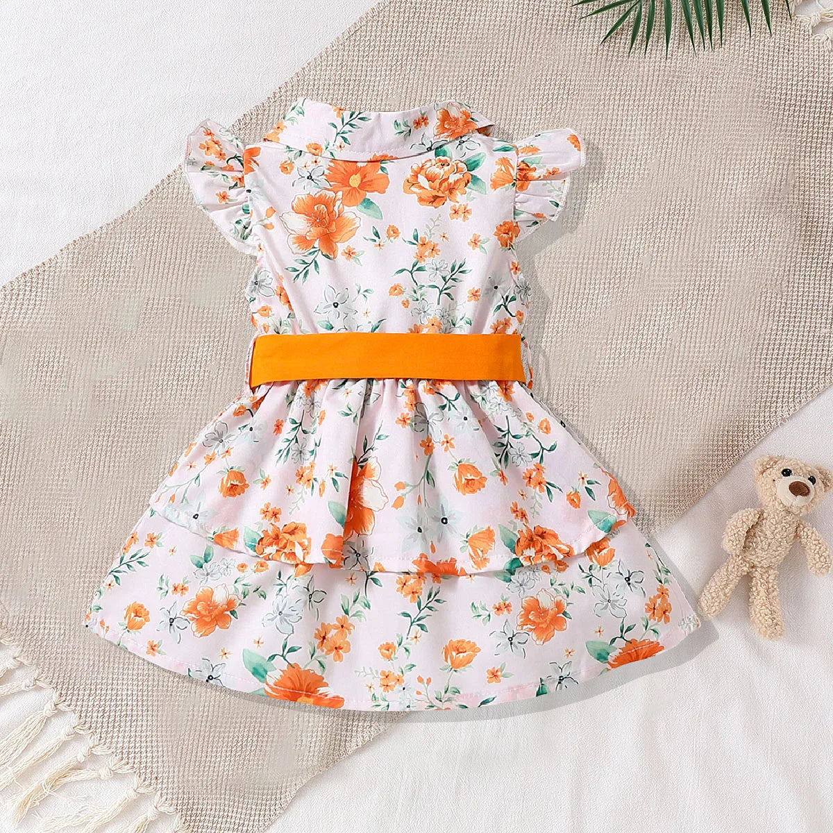 Newborn Butterfly Sleeve Cute Yellow Floral Princess Formal Dresses