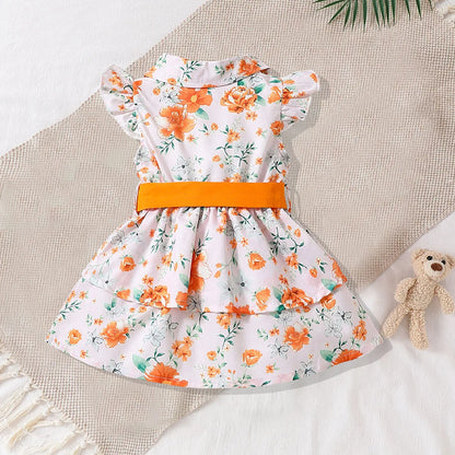 Newborn Butterfly Sleeve Cute Yellow Floral Princess Formal Dresses