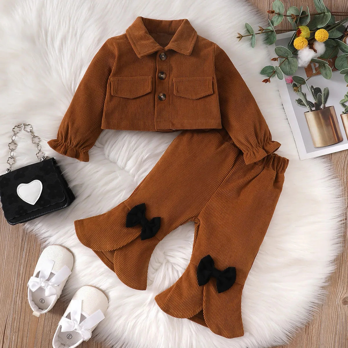 Newborn baby girls brown long-sleeved cardigan lapel jacket
