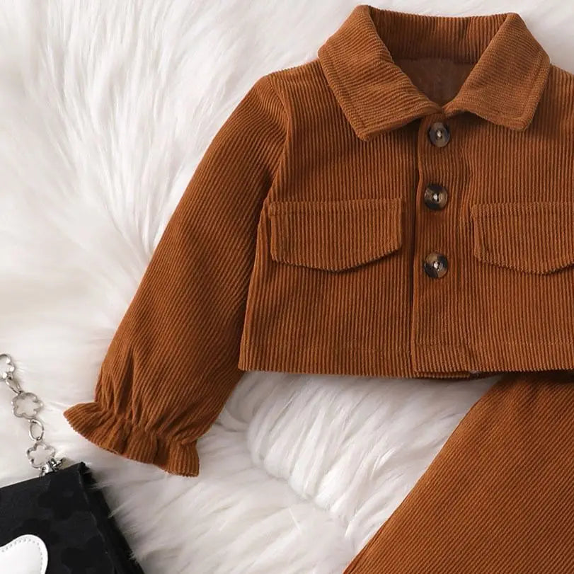 Newborn baby girls brown long-sleeved cardigan lapel jacket