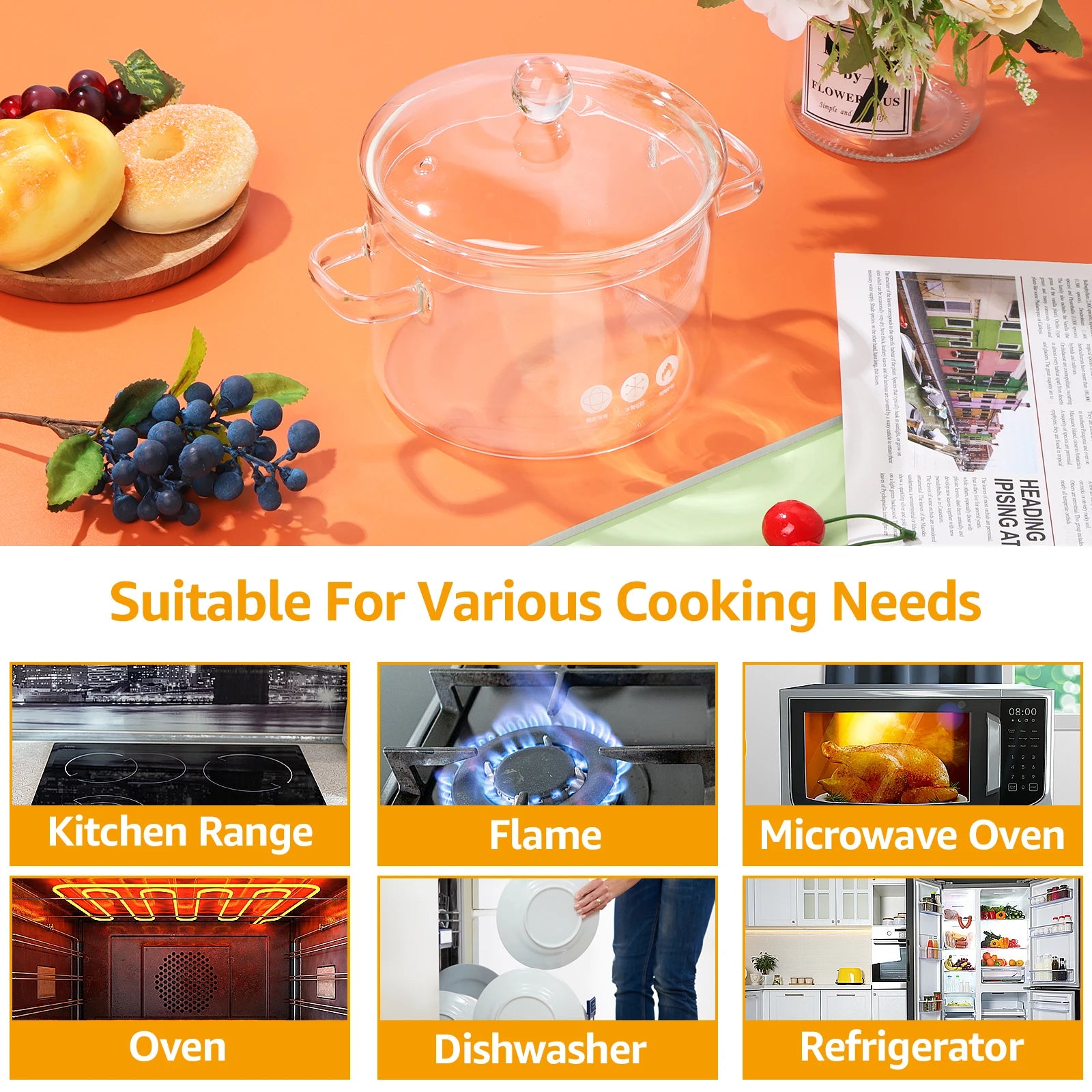 Nonstick glass soup pot

