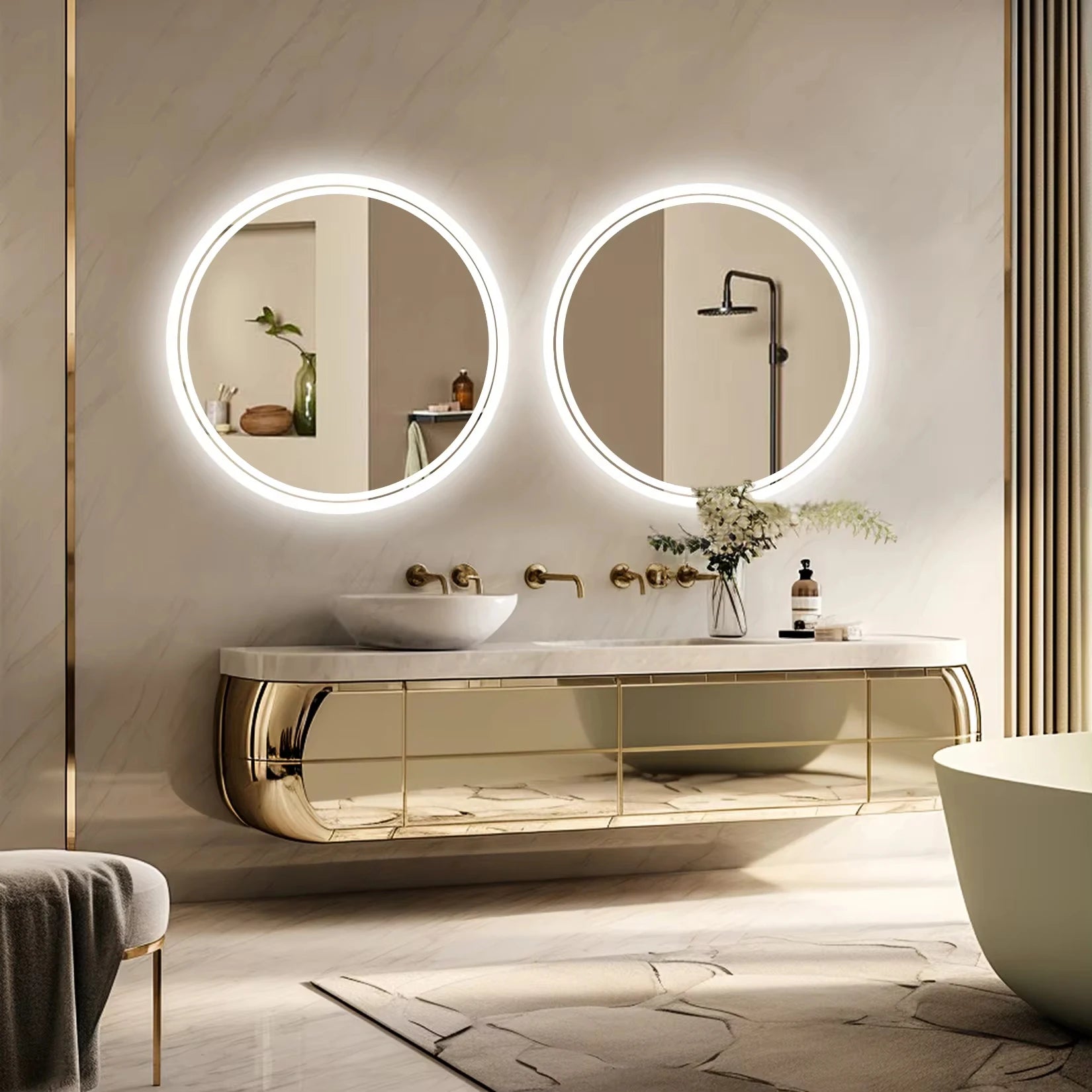 Oval Built-in Touch Lights Backlit Bathroom Mirror
