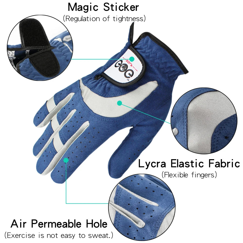 Pack 1 Pcs Men Golf Gloves Cool Comfortable Breathable Micro Fabric Blue Golf Glove