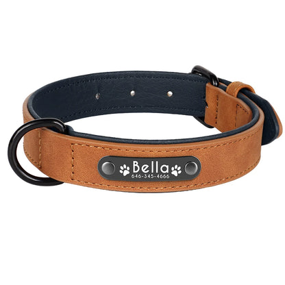 Personalized Custom Name ID Tag Leather Dog Collar