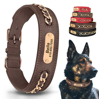 Personalized ID Tag Nameplate Custom Leather Dog Collar