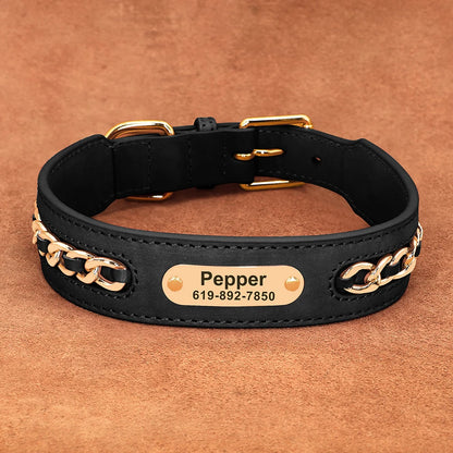 Personalized ID Tag Nameplate Custom Leather Dog Collar