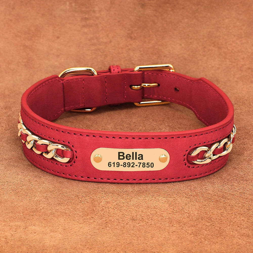 Personalized ID Tag Nameplate Custom Leather Dog Collar