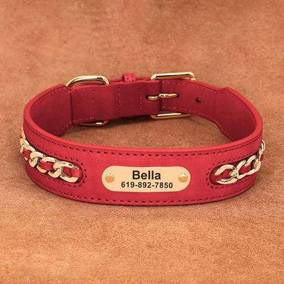 Personalized ID Tag Nameplate Custom Leather Dog Collar