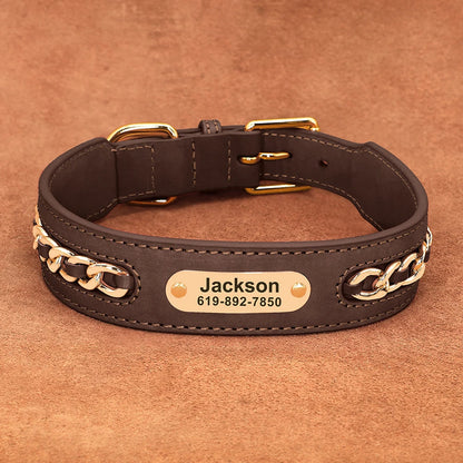 Personalized ID Tag Nameplate Custom Leather Dog Collar