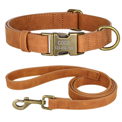 Personalized PU Leather Dog Buckle Collar With Leash