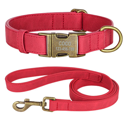 Personalized PU Leather Dog Buckle Collar With Leash