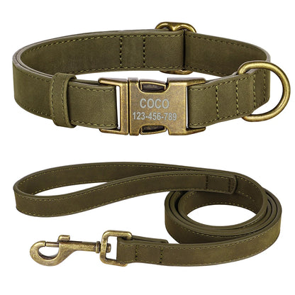 Personalized PU Leather Dog Buckle Collar With Leash