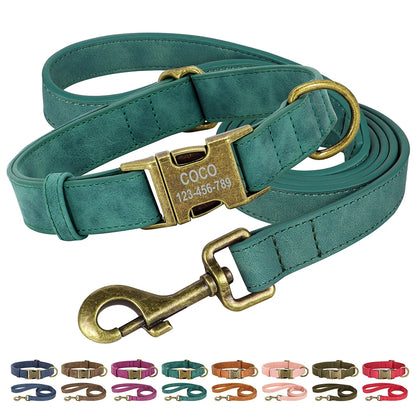 Personalized PU Leather Dog Buckle Collars With Leash
