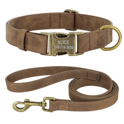 Personalized PU Leather Dog Buckle Collar With Leash