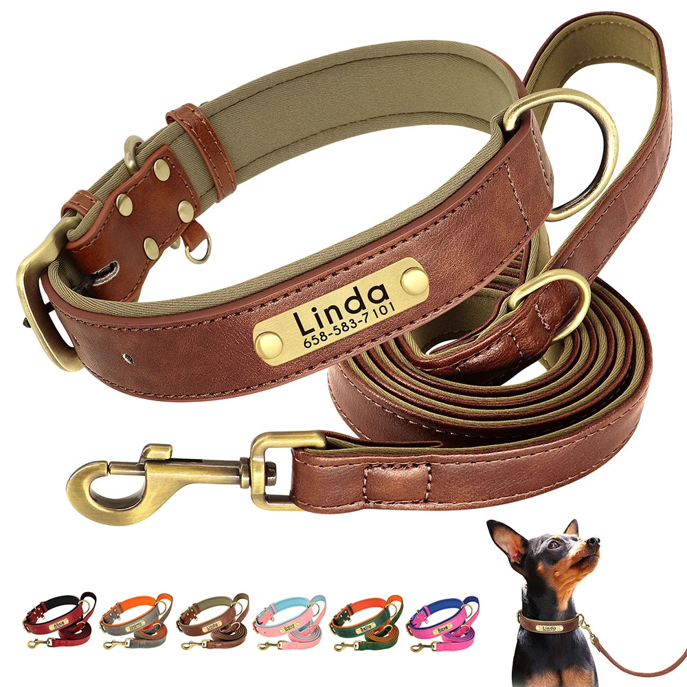 Pet Free Engraved Soft Padded Leather Collar