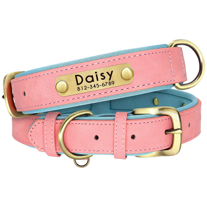 Pet Free Engraved Soft Padded Leather Collar
