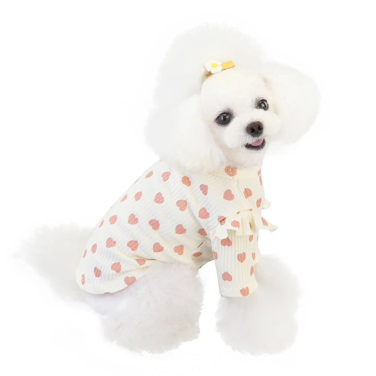 Pet Mesh Breathable Heart Print Puppy Polka Dot Outfit