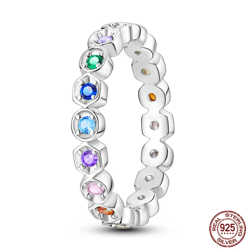 Pink Heart Crown Star Zircon 925 Silver Rings