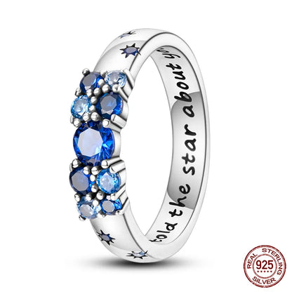 Pink Heart Crown Star Zircon 925 Silver Rings