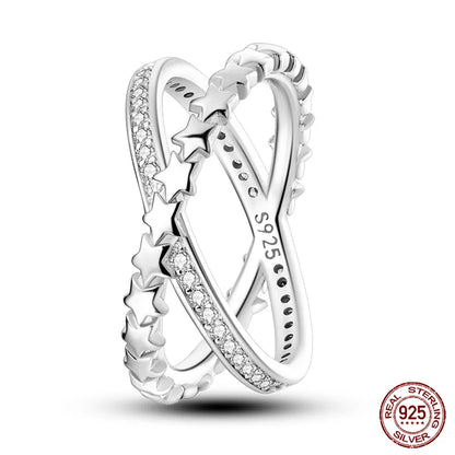 Pink Heart Crown Star Zircon 925 Silver Rings