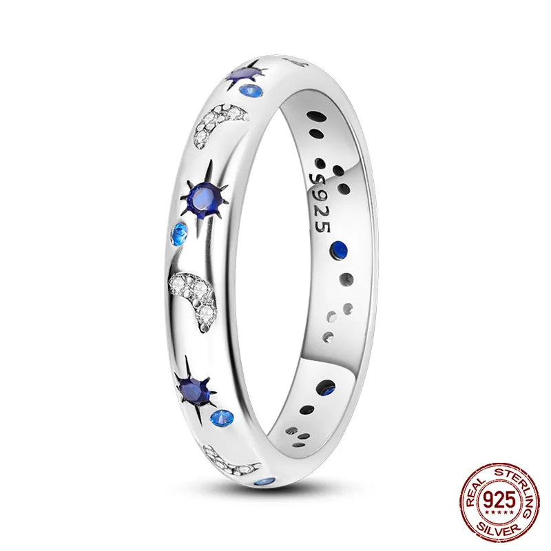 Pink Heart Crown Star Zircon 925 Silver Rings