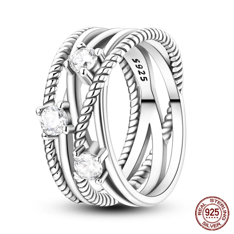 Pink Heart Crown Star Zircon 925 Silver Rings