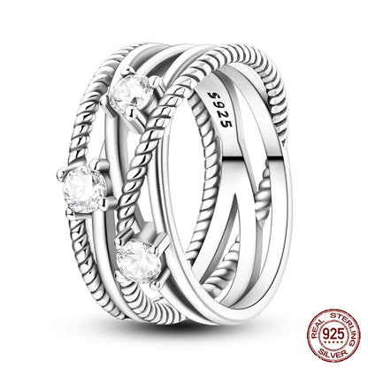 Pink Heart Crown Star Zircon 925 Silver Rings