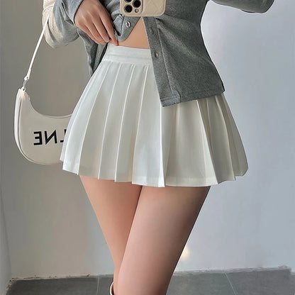 High-Waist Pleated Mini Skirt with Shorts
