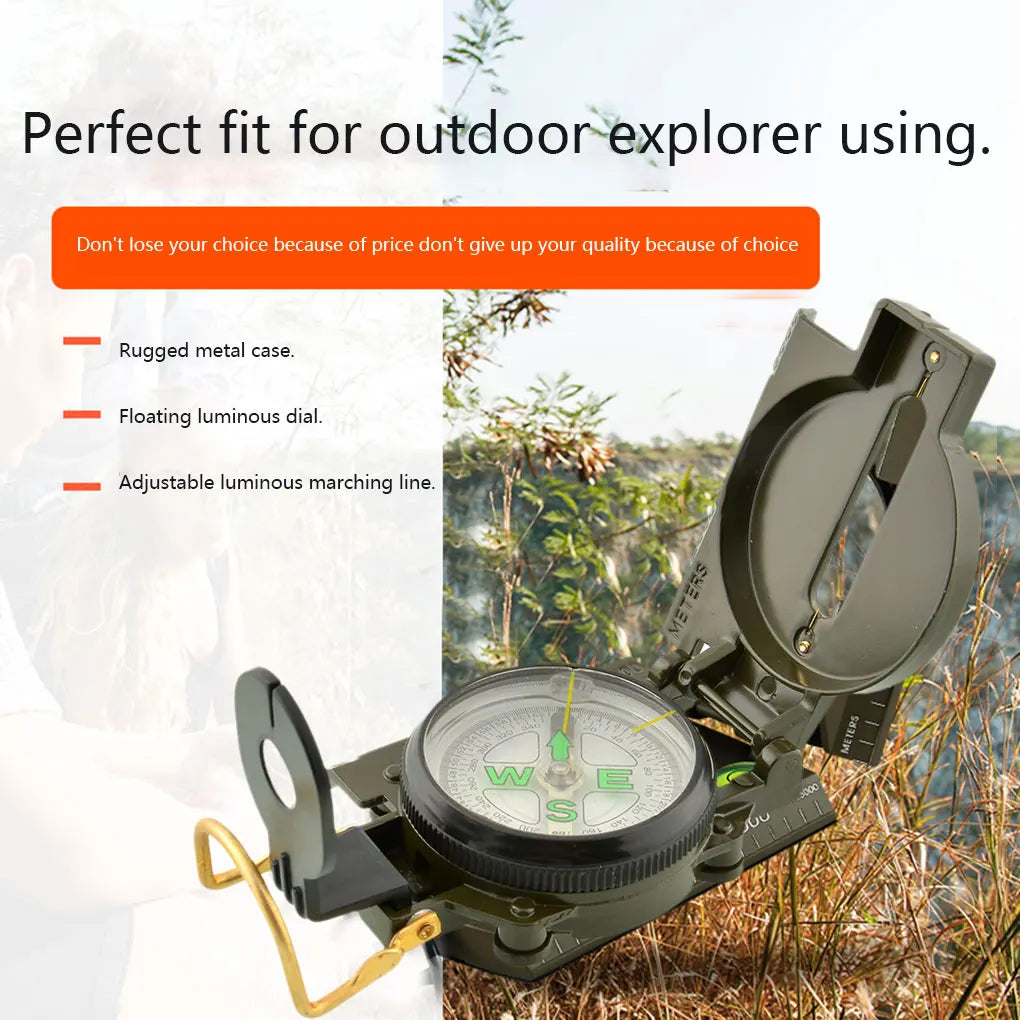 Portable Military Compass - Folding Army Green for Outdoor Navigation